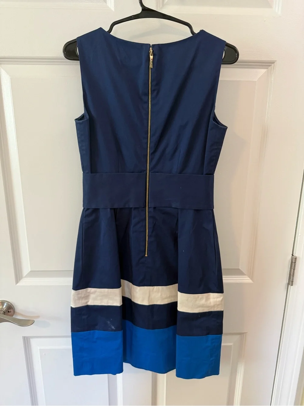 kate spade navy, white & bright blue belted V-neck colorblock midi dress